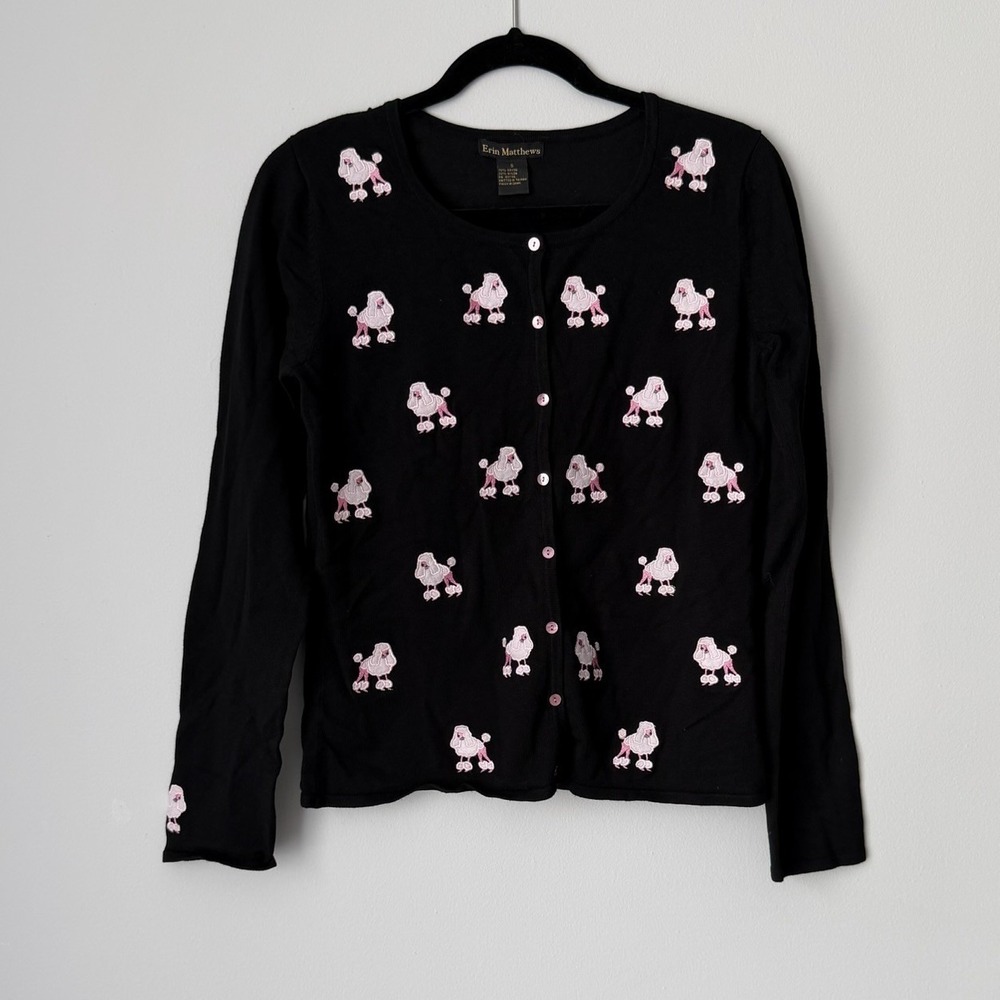 Dog Poodle‎ Sweater Y2K COQUETTE Cardigan Embroidered Erin Matthews Black S